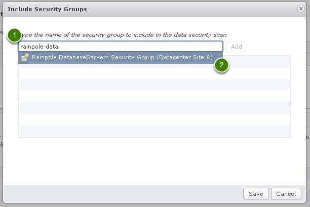 2. Click Change on the right side of the Scan the following infrastructure section. Locate the DatabaseServers Security Group 1.