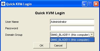 User Tasks Launching Quick KVM The first time Quick KVM is started, an Administrator must log in and provide the name of the Switch Manager server.