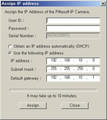 Pitta IP Utility and Pitta Web View Changing IP address Change IP address by selecting camera 1 Start Pitta IP Utility. Select the camera whose IP address needs to be changed. 2 Click button.