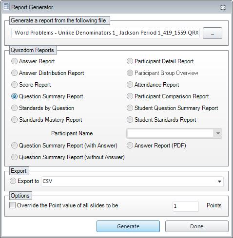 STEP 3: Click on the Reporting Wizard to view additional reports. Reports in left column are class-wide reports. Reports in right column are individual student reports.