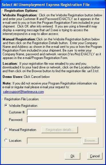 REGISTER 941/MI UNEMPLOYMENT EXPRESS 2013 Website Registration: 1. You must be connected to the internet. 2. Click on the Website Registration button. 3.