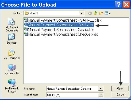 5. Click on the Upload Manual Payment File