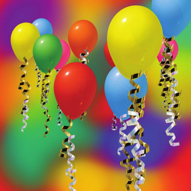 Try adding the balloons and streamers attached to the string with Scale 25% and then more balloons at 50%, 75% and 100% to