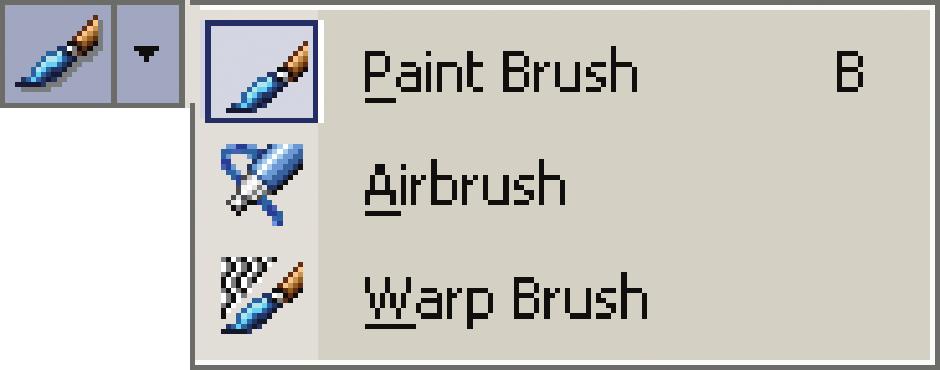If you click the down-arrow you will see there are two other options, an Airbrush and a Warp Brush.