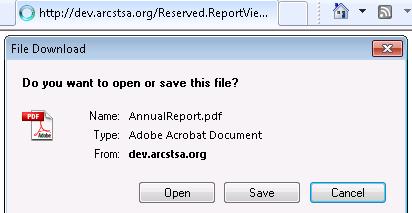 Select a format from drop-down menu on upper tool bar of report Choose Acrobat (PDF) file