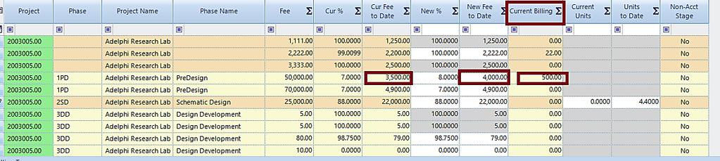 % Complete Grid Enhancements New Current Billing column has been added to the % complete grid.