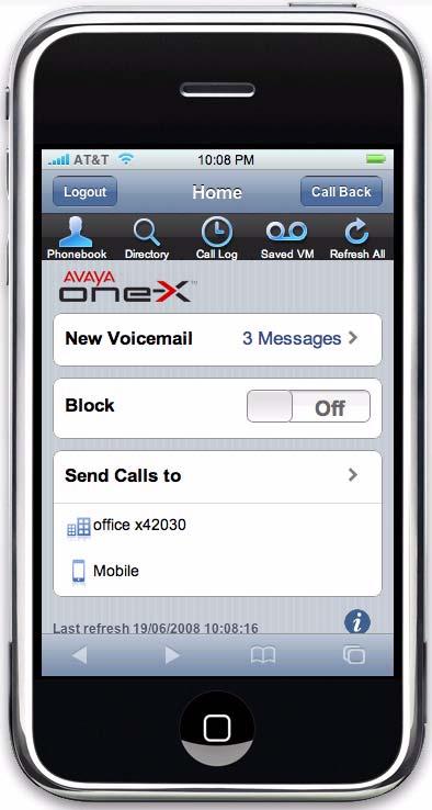Getting Started Access the Application To access the Avaya one-x Mobile application, do one of the following: To open the application using the web page bookmark: 1.