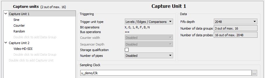 To set up a capture unit or a data group: