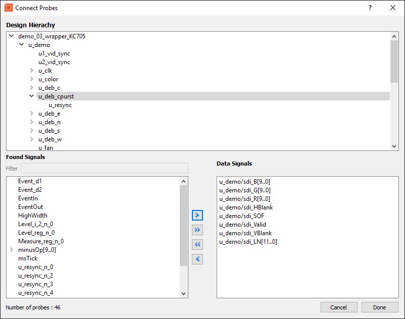 Use the window controls to select the signals you wish to insert in the selected Data Group from the selected Capture
