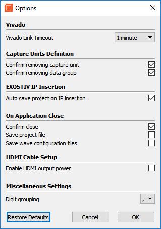Options: interface and project options This menu item opens the Options dialog that provides general interface and project options.