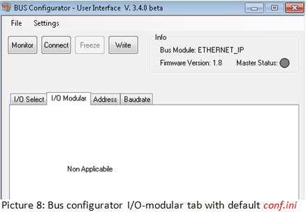 To revert back to dynamic mapping a change must be made to a configuration settings file: conf.ini. The change enables the settings in Bus configurator I/O-modular tab.