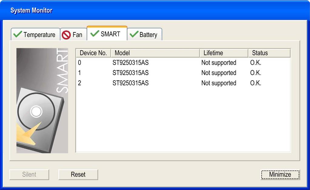 System Monitor SMART Status The SMART status monitors the hard disk.
