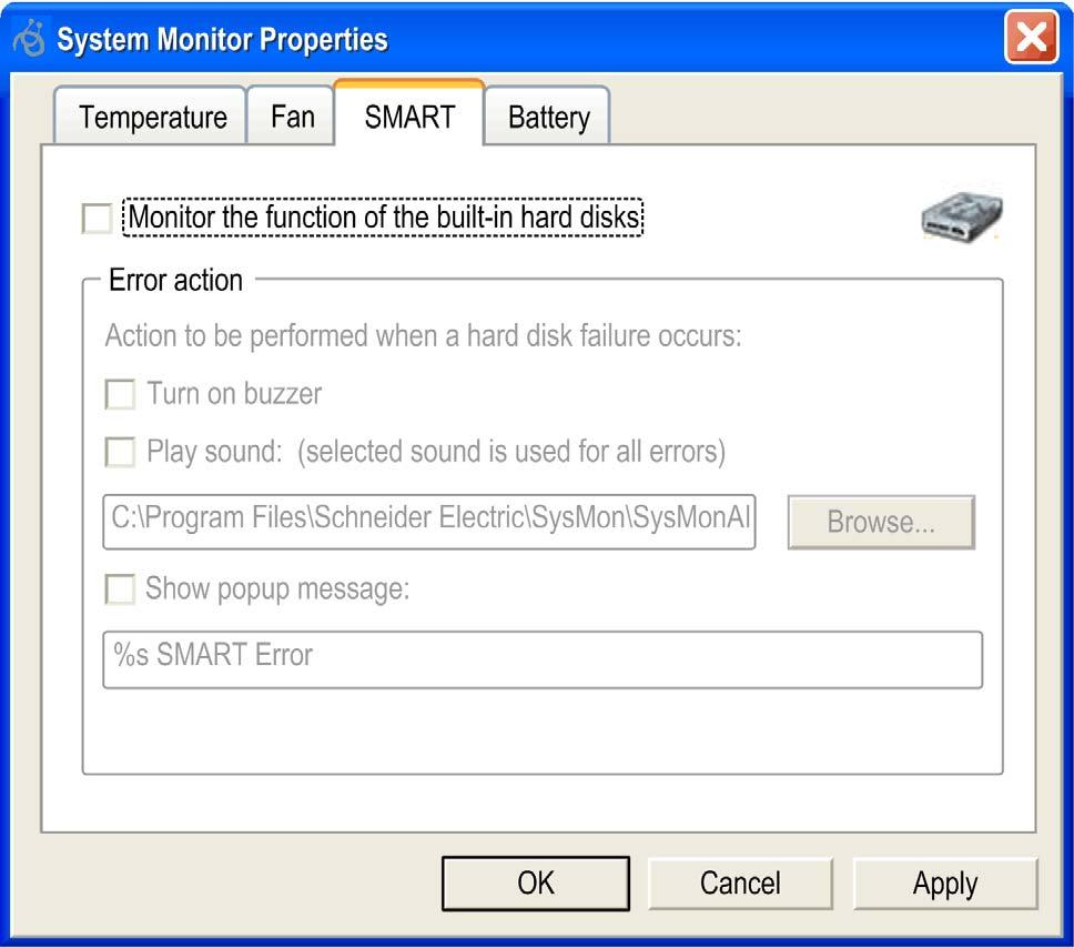 System Monitor SMART - System Monitor Properties The screenshot below shows the SMART tab: Field Monitor the function of the built-in hard disks