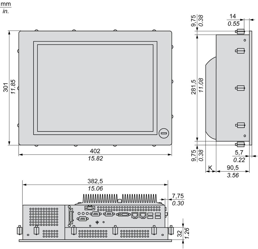 Dimensions/Assembly Panel PC 15" Dimensions DC Panel PC 15" - 0 Slot Dimensions The following figure shows the dimensions of