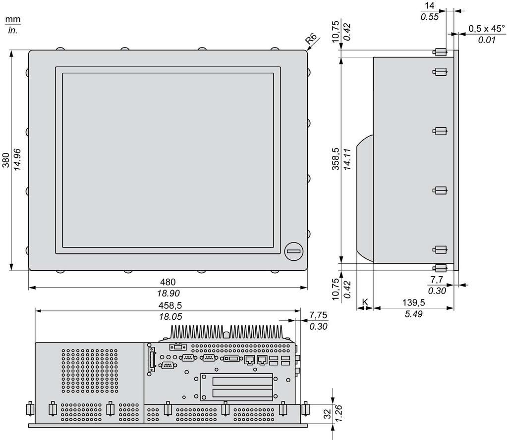 Dimensions/Assembly DC Panel PC 19" - 2 Slots Dimensions The following figure shows the dimensions of the DC Panel