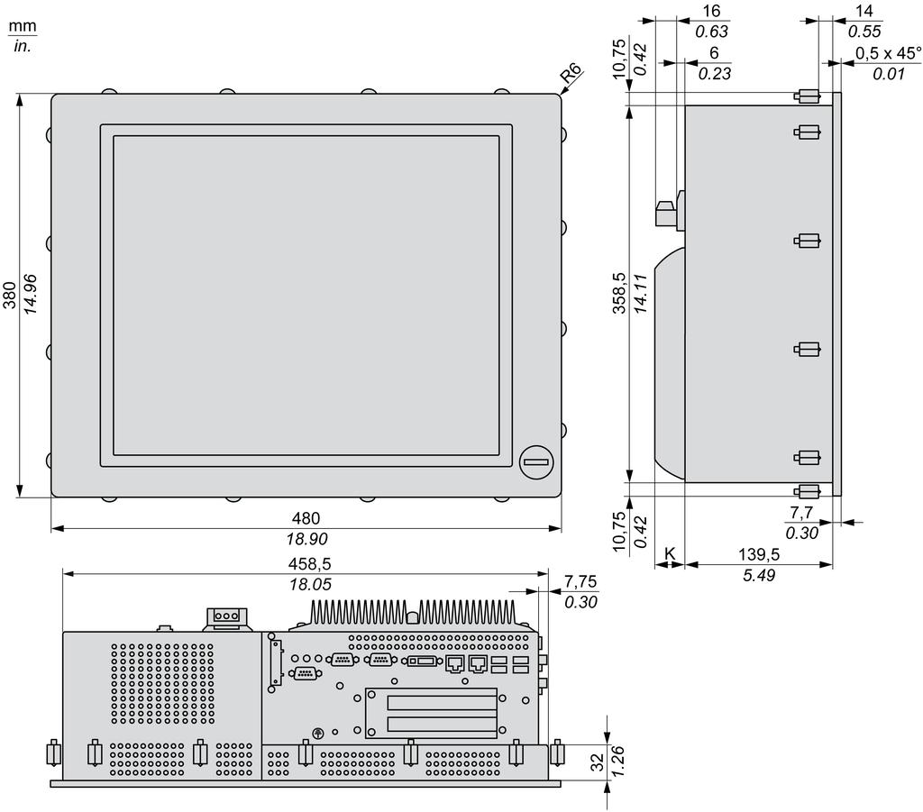 Dimensions/Assembly AC Panel PC 19" - 2 Slots Dimensions The following figure shows the dimensions of the AC Panel