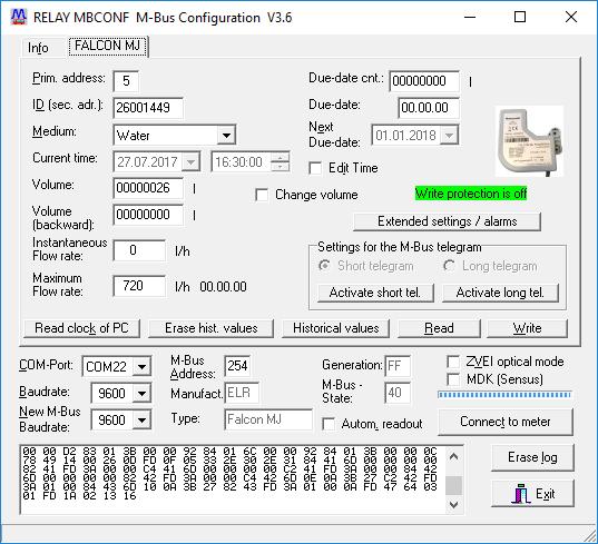 3.3 Falcon MJ tab card This tab card shows the current settings and values for the Falcon MJ M-Bus.