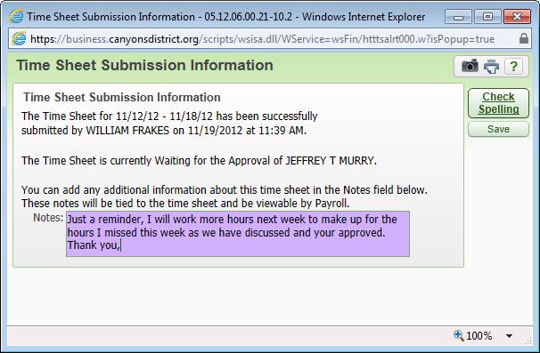 You will receive a message with Time Sheet Submission Information.