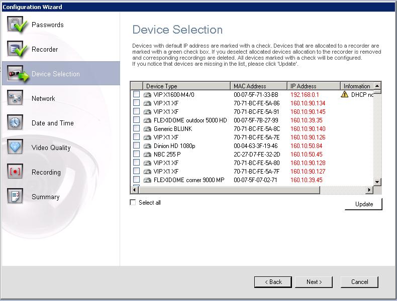 DIVAR IP 2000 System setup - first steps en 21 Device Selection page This page displays all network devices that are added to