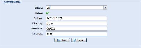 The information you set here will be applied when Network Share is selected in Trigger Snapshot Storage Mode.