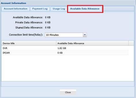A8.2.2 Checking Remaining Data Allowance Step1: Log into the cloud service. Step2: Select Account Information on the top right corner to go to account information, and select Available Data Allowance.