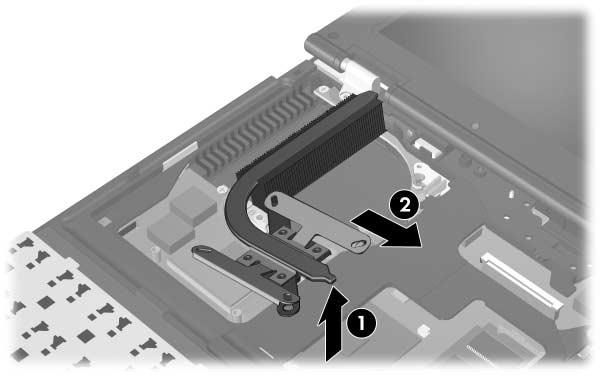 Removal and Replacement Procedures 6. Lift the right side of the heat sink 1 to disengage it from the processor. 7. Slide the heat sink up and to the right 2 to remove it.