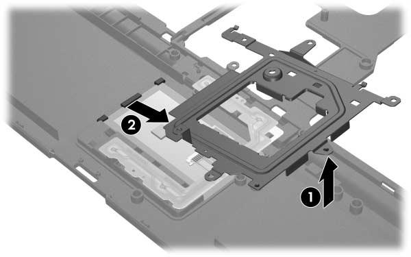 Removal and Replacement Procedures 4. Lift the right side of the TouchPad bracket 1 until it rests at an angle. 5.