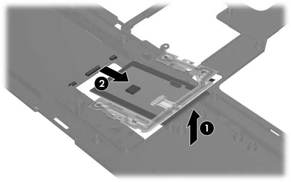 Removal and Replacement Procedures 6. Lift the right side of the TouchPad 1 until it rests at an angle. 7.
