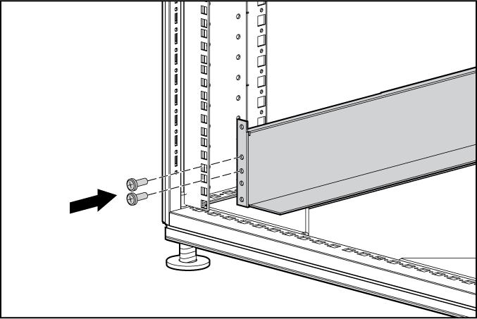 2. Insert screws through the rack into the mounting rail and the front of each mounting bracket. 5. Tighten the wing nuts or hex nuts. 3. Install cage nuts or clip nuts into the rear of the rack. 6.