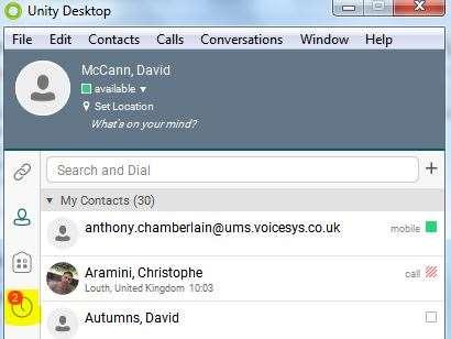 Missed Call or Communication When you have one or more missed calls or other types of communications, there is a notification on the left-hand side of the navigation pane in the Main window.