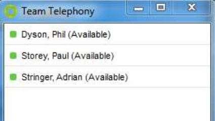 TEAM TELEPHONY Team telephony is comprised of a team telephony window showing the predefined team members and their related call states. For a ringing call, the only action is to pick it up.