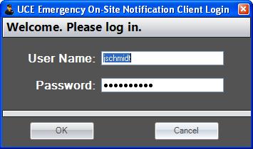 Using the UCE Emergency On-Site Notification Client 2-3 Figure 2-1 UCE Emergency On-Site Notification Client Login screen Upon successful login, the application tray icon changes to the Active state.