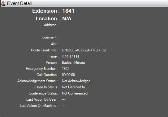 Using the UCE Emergency On-Site Notification Client 2-9 Figure 2-12 provides an example of event details for an unacknowledged emergency call.