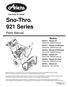 Sno-Thro 921 Series. Parts Manual. Models