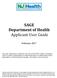 SAGE Department of Health Applicant User Guide