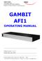 GAMBIT AFI1 OPERATING MANUAL