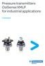Pressure transmitters OsiSense XMLP for industrial applications. Catalogue