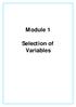 Module 1. Selection of Variables