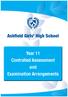 Ashfield Girls High School. Year 11 Controlled Assessment and Examination Arrangements