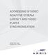 ADDRESSING IP VIDEO ADAPTIVE STREAM LATENCY AND VIDEO PLAYER SYNCHRONIZATION JEFFREY TYRE - ARRIS WENDELL SUN - VIASAT