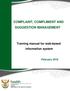 COMPLAINT, COMPLIMENT AND SUGGESTION MANAGEMENT. Training manual for web-based information system