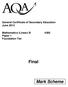 General Certificate of Secondary Education June Mathematics (Linear) B 4365 Paper 1 Foundation Tier. Final. Mark Scheme