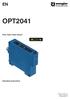 OPT2041. Fiber Optic Cable Sensor. Operating Instructions. Available as PDF only Status: