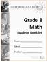 Grade 8 Math Student Booklet