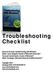 About this Troubleshooting Checklist