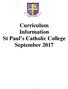 Curriculum Information St Paul s Catholic College September 2017