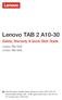 Lenovo TAB 2 A Safety, Warranty & Quick Start Guide