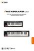 25/37-note velocity-sensitive piano-style keys USB MIDI controller keyboard