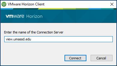 13. The VMware Horizon Client window opens. Click the New Server button at the top.