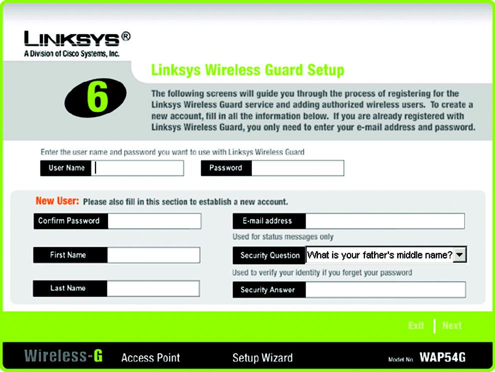 Linksys Wireless Guard Setup Linksys Wireless Guard is a subscription service that gives you WPA RADIUS without having to build your own RADIUS network. Follow the instructions below.